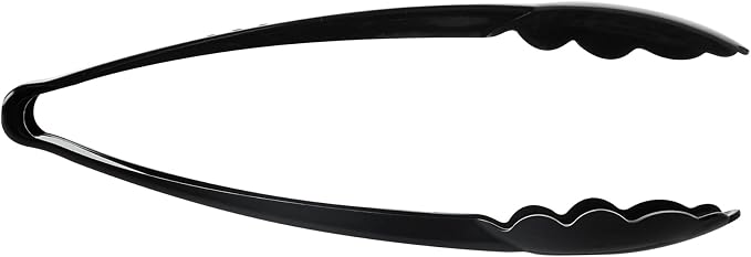 Restaurantware Tongs 100 Pack Of 9” Heavy-Duty Plastic Kitchen Tongs with Long Handles and Scalloped Edges Disposable Black Serving Utensils for Catered Events, Weddings, or Buffets and Restaurants