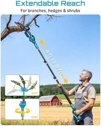 SEESII 8-in-1 Cordless Pole Chainsaw, Hedge Trimmer, Pruning Shears Combo