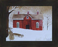 New Fallen Snow by Billy Jacobs 16x20 Red Barn Wood Flyer Sleds Winter Country Primitive Folk Art Print Wall Décor Framed Picture (2" Espresso)