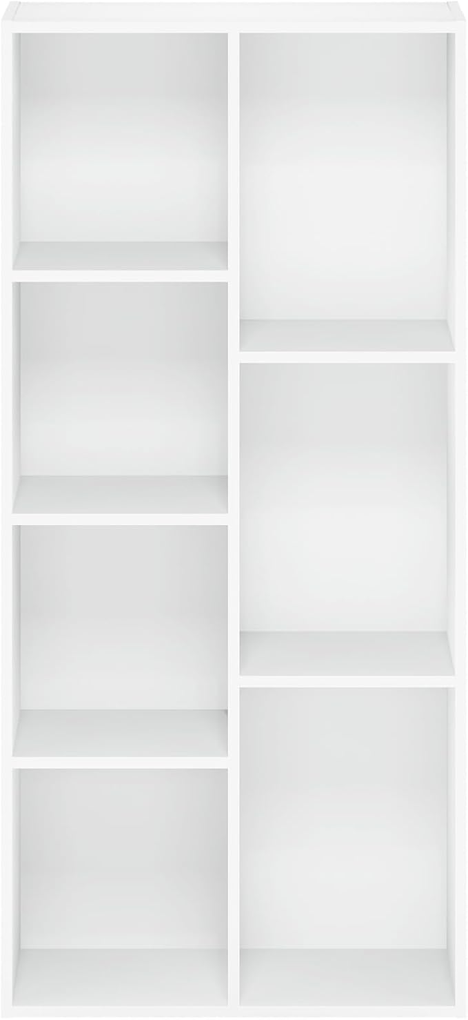 Furinno LUDER Book Shelf, 7-Cube Bookshelf, Bookcase with Open Shelves, 9.4 x 19.5 x 41.7, Easy Assembly, for Living Room, Bedroom, Home Office, White