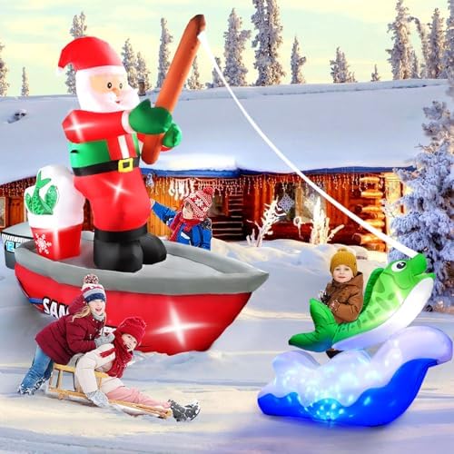 Kalolary 15FT Long Christmas Inflatables Fishing Santa Claus