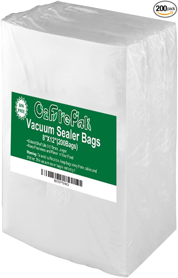 O2frepak 200 Quart Size 8" x 12" Vacuum Sealer Bags with BPA Free and Heavy Duty,Great for Food Storage Vaccume Sealer PreCut Bag