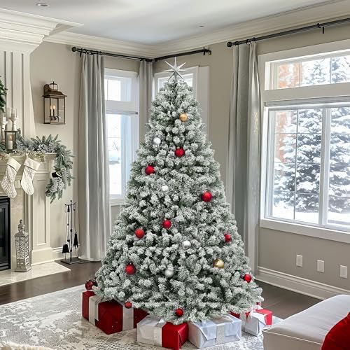 YITAHOME 7.5ft Snow Flocked Artificial Christmas Tree with 1346 Branch Tips