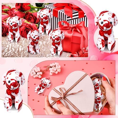Haull 18 Pcs Valentine Heart Shaped Stuffed Animals Dogs Bulk Gifts 4" Mini Plushies Soft Small Cute Dogs Toys for Kids Adults Party Favors Home