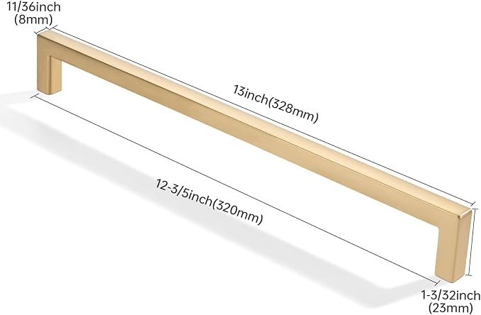 khtumeware 5 Pack 12 inch(305mm) Hole Center Brushed Gold Cabinet Pulls Solid Heavy-Duty Square Matte Gold Cabinet Handles Drawer Pulls Kitchen Cabinet Hardware Kitchen Handle