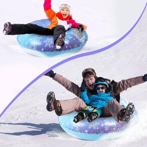 Soulchen 1 Pack Inflatable Snow Tube 36" Snow Sled for Kids Heavy Duty Thickened Bottom Sled for Winter with Sturdy Handles Durable Winter Toys for Outdoor Sledding
