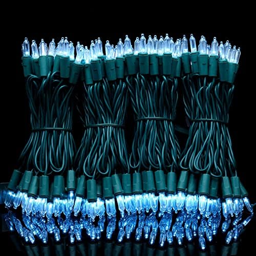 YULETIME 200 Cool White LED Christmas Lights, 66 ft Green Wire String Light