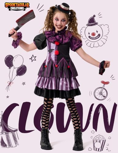 Spooktacular Creations Girls Scary Clown Costume, Kids Halloween Costume, Twisted Clown Dress for Girls
