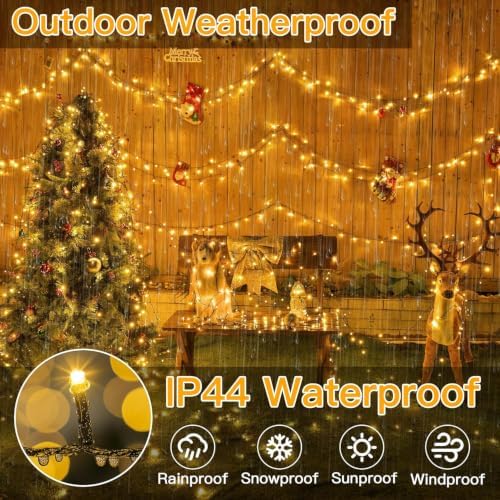 Ollny 200LED 66FT Warm White Christmas String Lights Plug in with Remote
