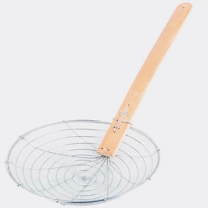 14-Inch Galvanized Steel Spider Strainer – Fine Mesh Skimmer with Natural Bamboo Handle for Cooking & Frying Ideal for Home & Professional Kitchens