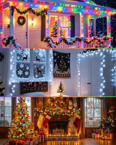 2 Pack 200LED Christmas Lights Indoor Outdoor Cool White to Multicolor