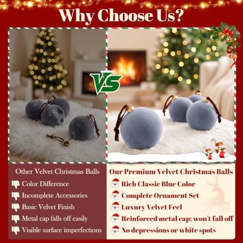 TOWPONICS 3.15 Inch Blue Velvet Christmas Tree Ornaments Balls, 15 Pcs