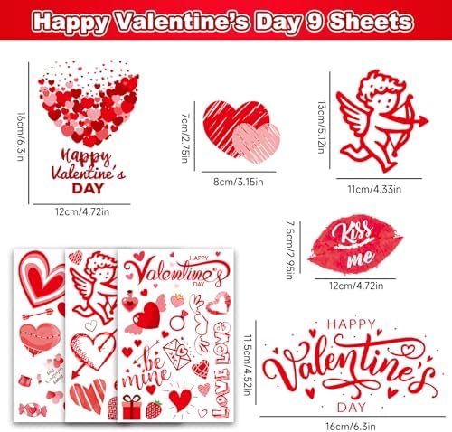 9 Sheets Valentines Window Clings, Valentines Day Decorations Heart Decor