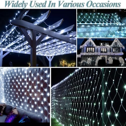Lovelite 360 LED Net Lights, 21ft x 5ft Christmas Mesh Lights Clear Wire 8 Modes, Waterproof Connectable String Light Plug in for Xmas Tree Bushes Garden Outdoor Party Decorations - White