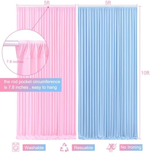 10x10 Pink Blue Backdrop Curtains for Gender Reveal Boy or Girl Parties Wrinkle Free Photo Curtains Backdrop Drapes Fabric Decoration for Birthday Party Baby Shower 5ft x 10ft,2 Panels