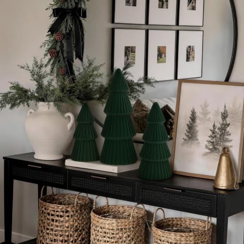 Christmas Decorations - Set of 3 Velvet Ceramic Christmas Trees (Green)