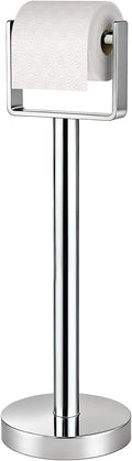 YUMORE Toilet Paper Holder Free Standing, Stainless Steel Toilet Paper Stand, Weighted Base Floor Tissue Roll Holder for Bathroom, Chrome 200UP