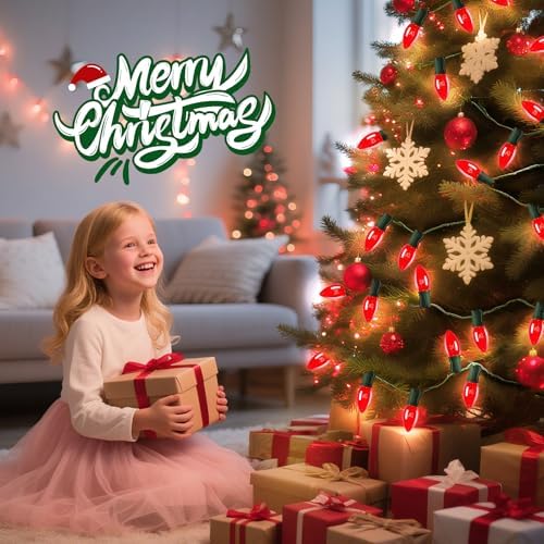 Minetom C9 Christmas Lights Outdoor, 50FT 50 Red Bulbs String Lights