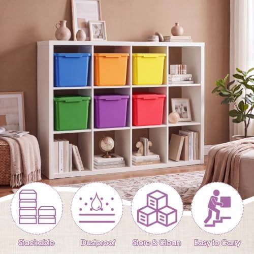 Potchen 6 Pack Small Stackable Storage Bins with Lids, Colorful