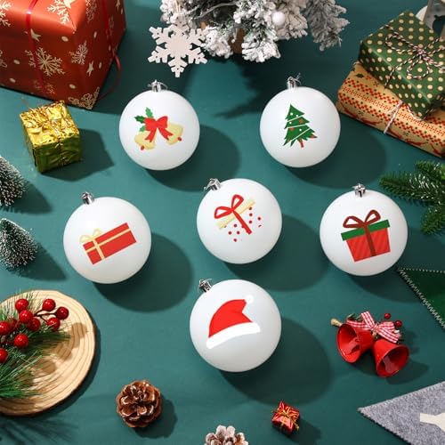 Wettarn 50 Pcs 4 Inch Christmas Ball Ornaments with Lid Rope, White