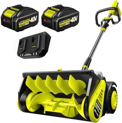 Litekon 80V Brushless Cordless Snow Shovel, 18-Inch Electric Snow Blower with 2X 4.0Ah Batteries Snow Removal with 30FT Throw Distance for Patio, Deck, Driveway,Green