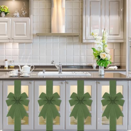 Daifunli 6 Pcs Green Velvet Christmas Cabinet Bows Ribbons for Kitchen