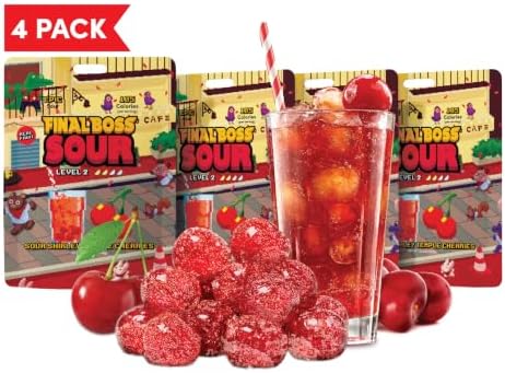 Final Boss Sour, Sour Fruit Chews (4 Pack, Shirley Temple Cherry)