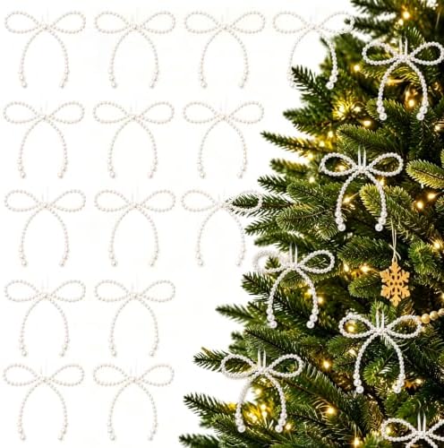 DIYDEC 18PCS Christmas Pearl Bow Ornament 4.5in Tree Topper Hanging Decor