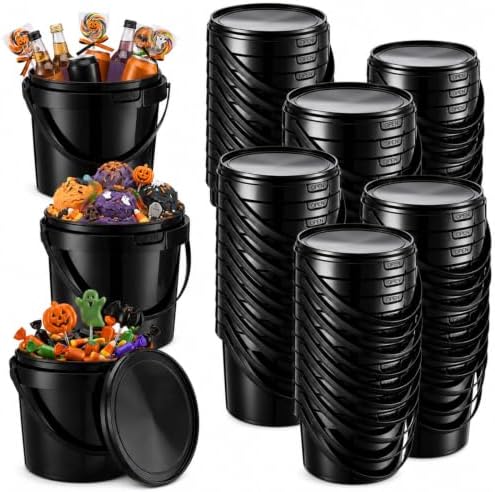 Funnymoom 50 Pack 24 oz Halloween Trick or Treat Candy Buckets for Parties