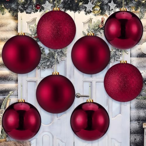 Wettarn 8 Pcs 6" Burgundy Christmas Tree Plastic Ball Ornaments