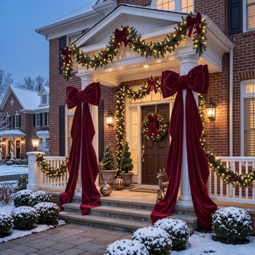 Riceshoot 2 Pcs Large Velvet Christmas Bow Christmas Tree Topper Bow Decor