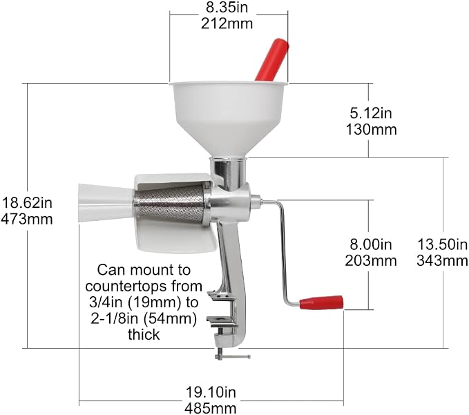 Johnny Apple Sauce Maker, Tomato Sauce, Salsa, Pumpkin Puree, Berry Sauce, Remove Skins & Seeds From Produce, Model 250 Clamp Based Food Strainer (Strainer + Accessories)