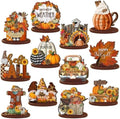 Leinuosen 12 Pcs Fall Table Decorations Thanksgiving Tiered Tray Decor Thanksgiving Centerpieces for Dinner Tables Autumn Gnome Maple Turkey Wooden Sign Fall Decor for Home Kitchen Shelf Farmhouse