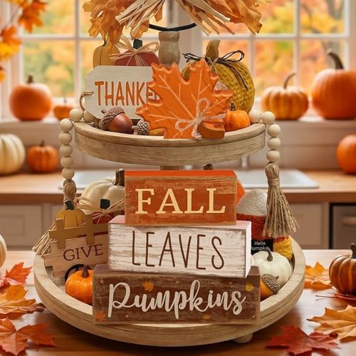 Lineshading 4 Pcs Fall Table Decorations for Home, Wooden Maple Leaf Signs