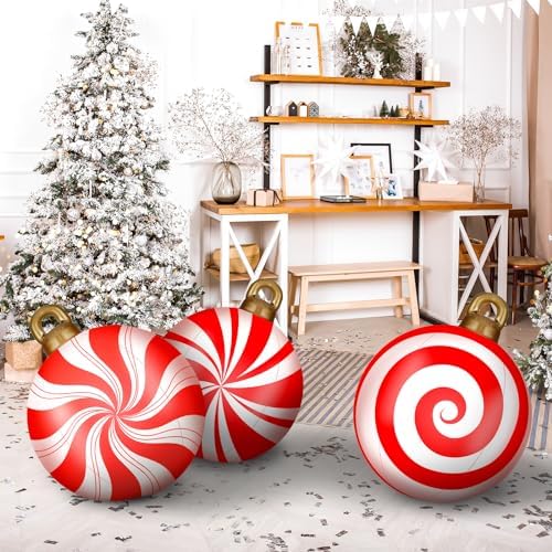 Jetec 4 Pcs Giant Inflatable Christmas Ball, Candy, Red, White