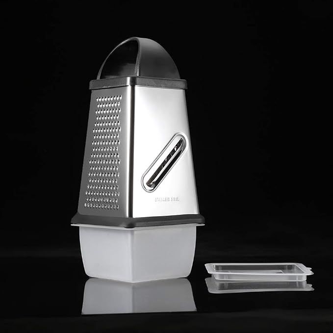 Cheese Grater, 4 Sided Box Grater Stainless Steel Cheese Grater Shredder Slicer for Grading Cheeses Fruits Vegetables Chocolates Peeler