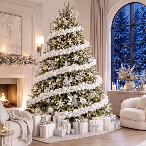 Sosation 29.5Ft Christmas Ball Ornament Garland, White, Glossy Matte