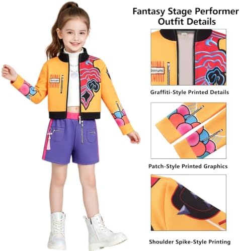 Pop Star Costume Kids Girls Stage Outfit Halloween Costumes with Accessory