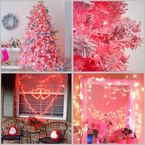 YULETIME 200 Pink LED Christmas Lights, 66 ft Brown Wire UL String Light