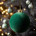 Threan 6 Inch Large Emerald Green Velvet Christmas Ball Ornaments