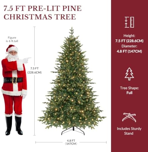 SHareconn 7.5ft Prelit Artificial Fir Christmas Tree with Dual Color Lights