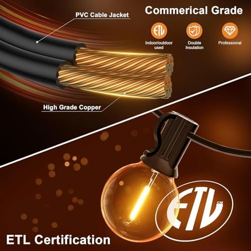 GPATIO Outdoor String Lights, 25FT G40 Bulbs Shatterproof Patio Lights, Waterproof Dimmable Hanging Outdoor Lights, Connectable LED Outside Lights for Backyard Yard Gazebo Porch Party