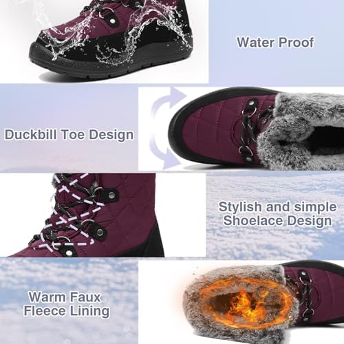 ZEENXIUYA Womens Snow Boots Comfortable Warm Fur Lined Winter Waterproof Flat Lace-Up Ankle Boots Outdoor Winter Booties