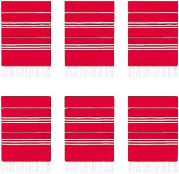 HAVLULAND Turkish Beach Towel Set of 6 Oversized 72x40 100% Turkish Cotton | Soft Hammam Peshtemal, Sand Free, Quick-Dry, Absorbent Bath Towel | Lightweight & Compact for Travel, Pool, Gym, Spa - Red