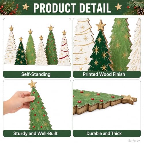 Christmas Decorations Indoor, 5 Pcs Christmas Star Tree Home Decor