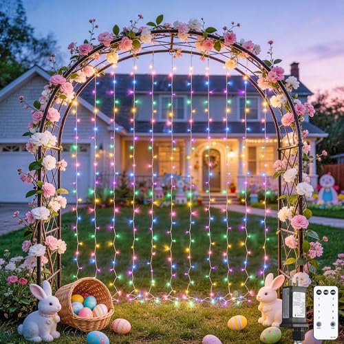 JMEXSUSS 300LED Curtain Lights for Easter Decor, 9.8x9.8ft, Pastel