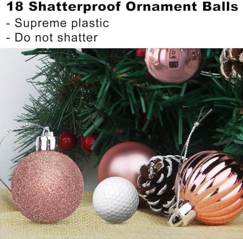 Rose Gold 2.5" Christmas Balls Christmas Tree Decoration Ornaments Shatterproof Hanging Balls for Birthday Halloween Holiday Wedding Decorations Set of 18pcs