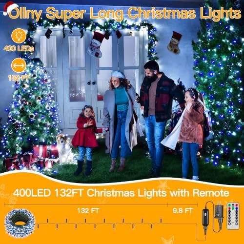 Ollny Christmas Tree Lights 400LED 132FT, Blue & White, with Remote & Timer