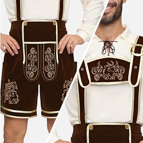 Spooktacular Creations Lederhosen Men Oktoberfest Outfit Costume, Halloween German Bavarian Costume for Adults Beer Festival