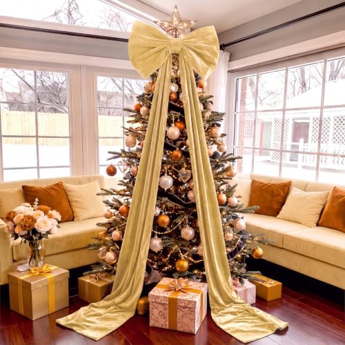 118 x 47 Extra Large Christmas Gold Velvet Bow Outdoor